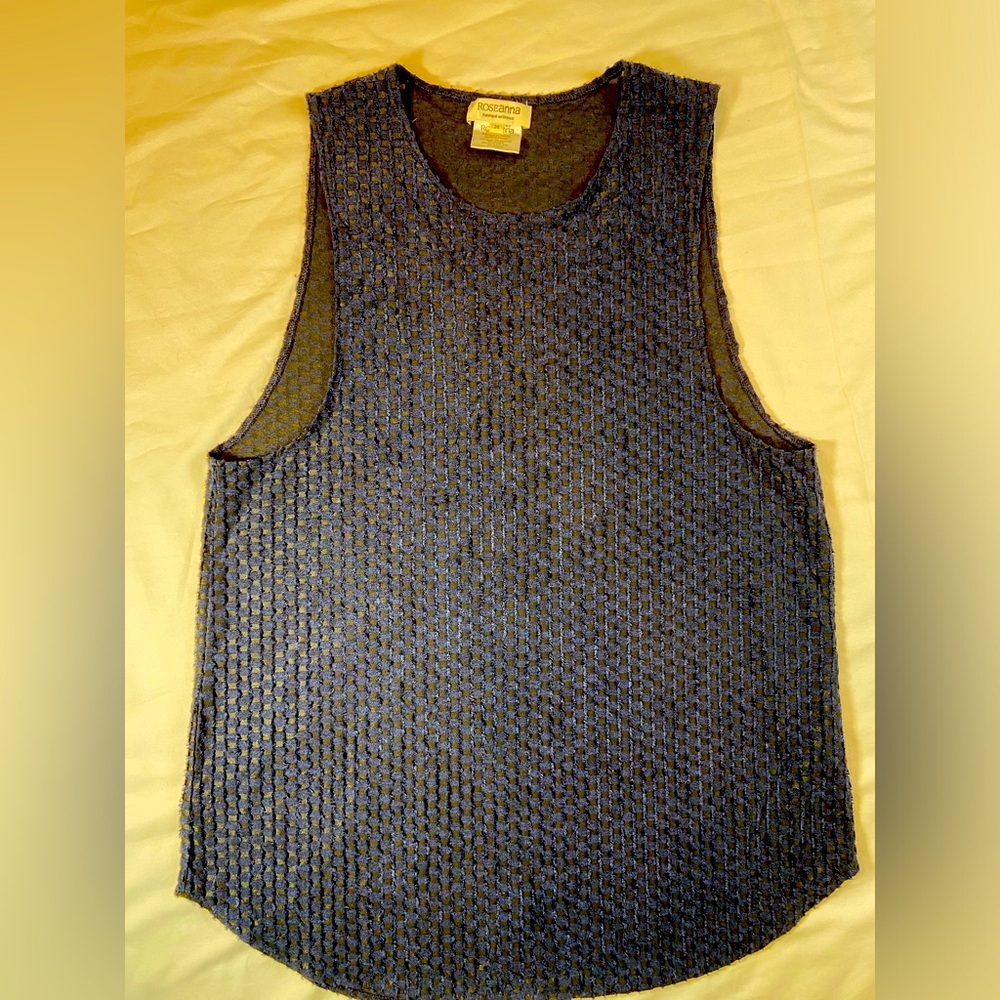 Roseanna Sleeveless‎ Top Black & Blue Textured Rounded Hem Size 6 Oversized